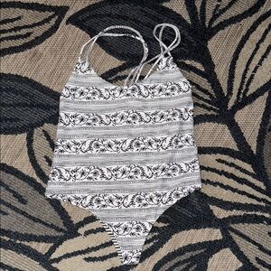 Rove Swim reversible one piece swimsuit black white Large w/ crochet